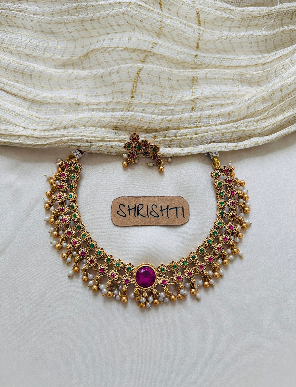 Ruby mudhra necklace