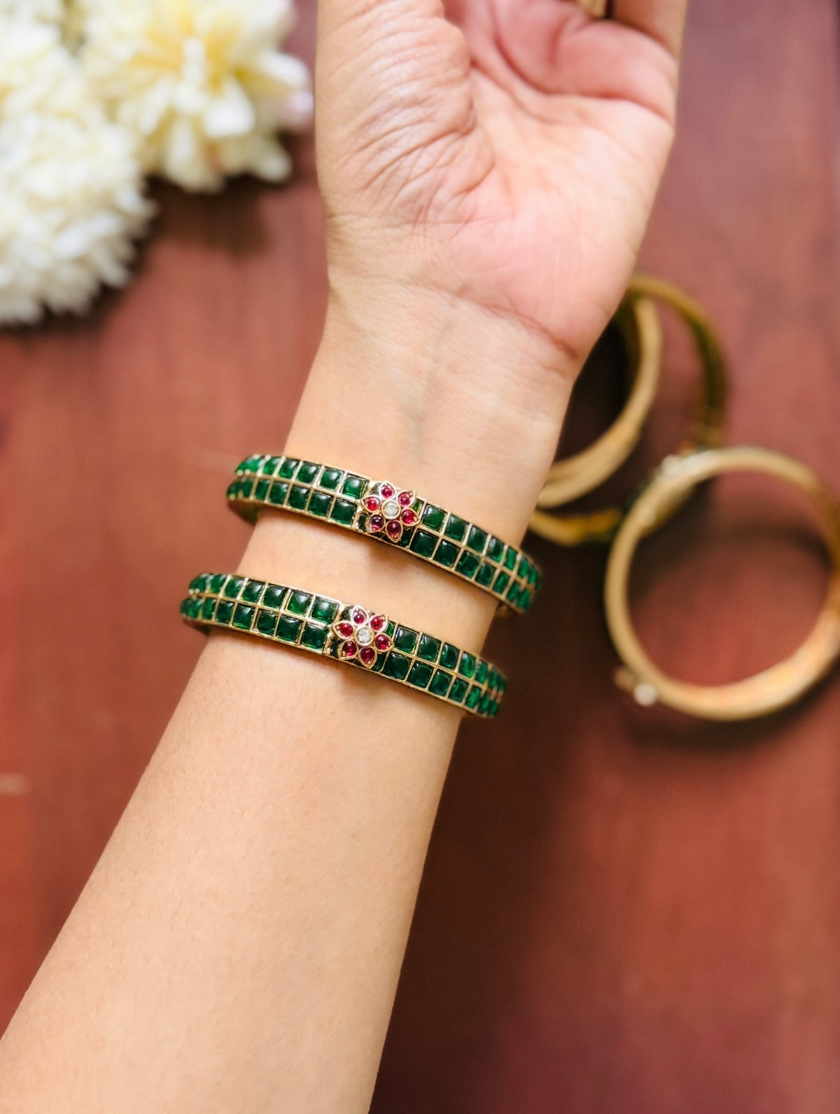 Statement coral green bangles