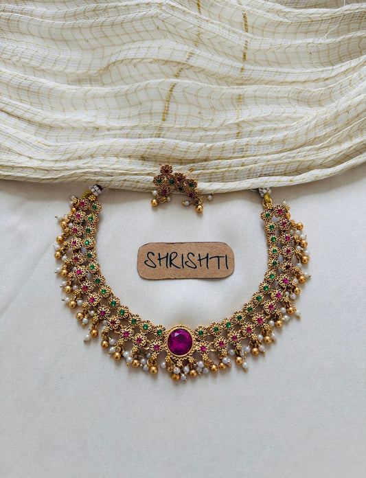 Ruby mudhra necklace