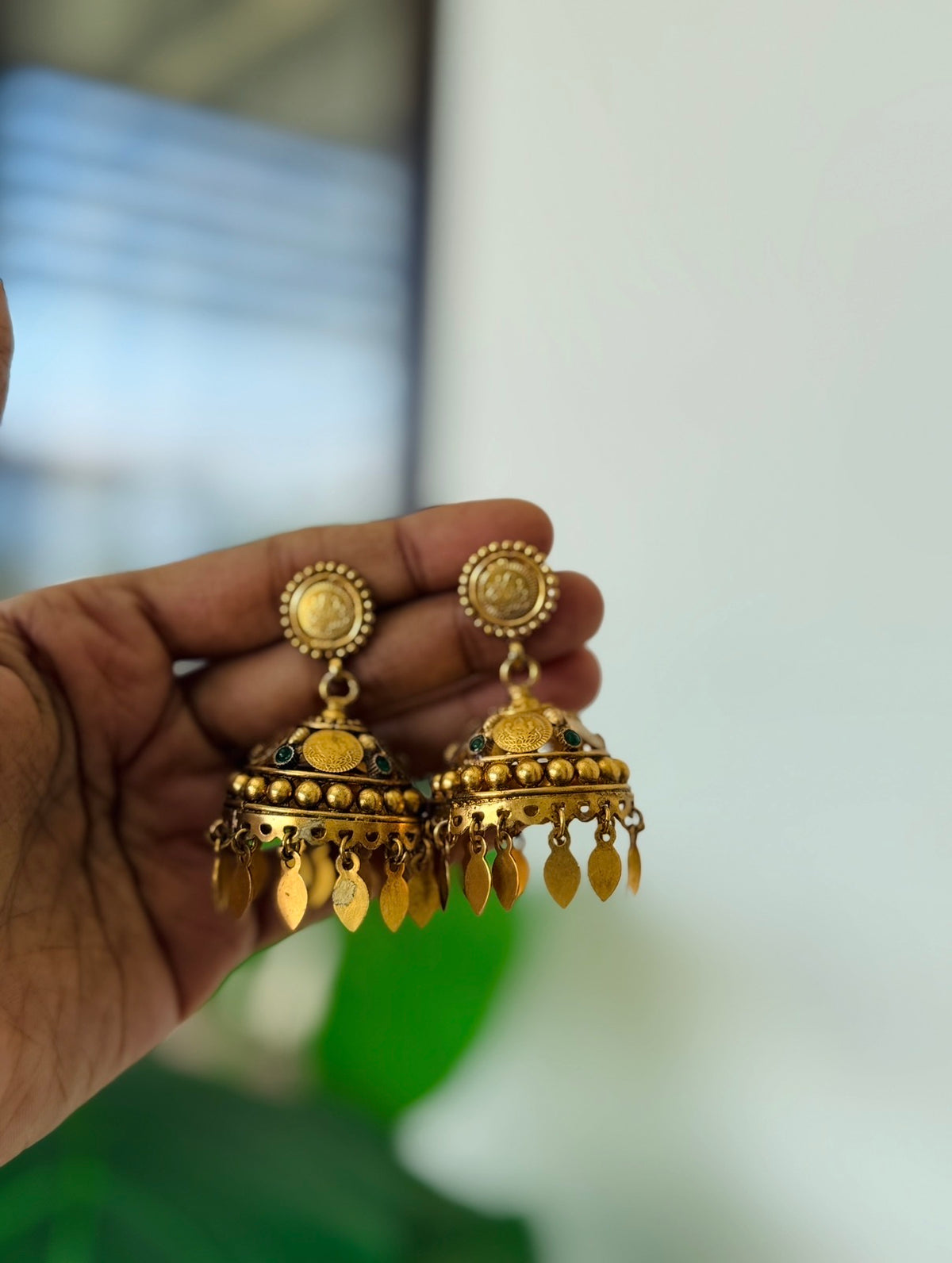 Coin bridal jumka green