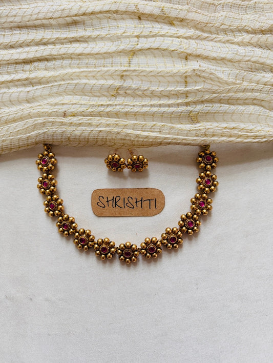 Floral charm necklace ruby