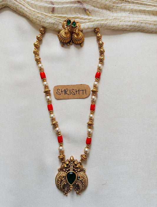 Coral pendant mala green