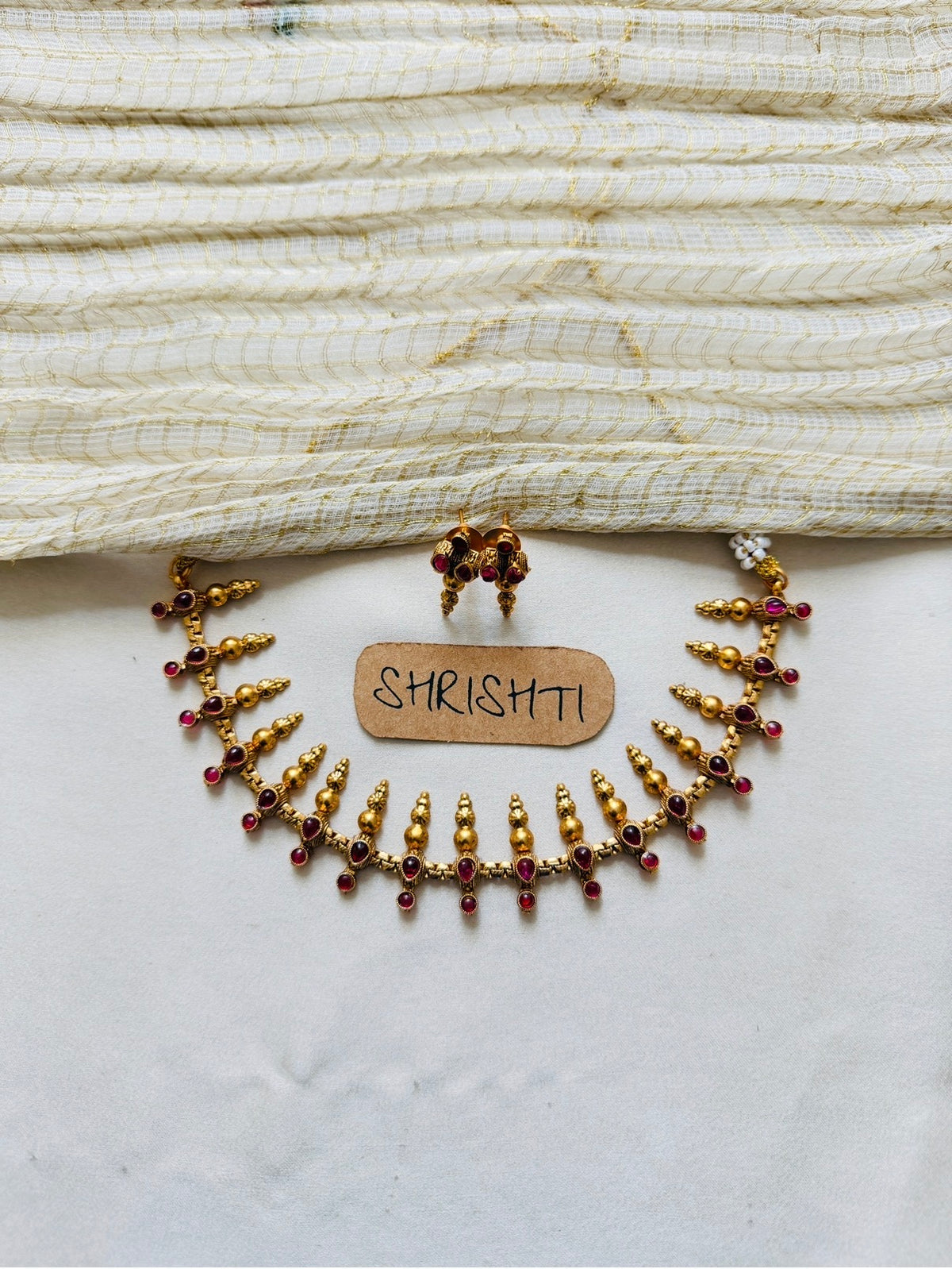 Gold spike necklace Ruby