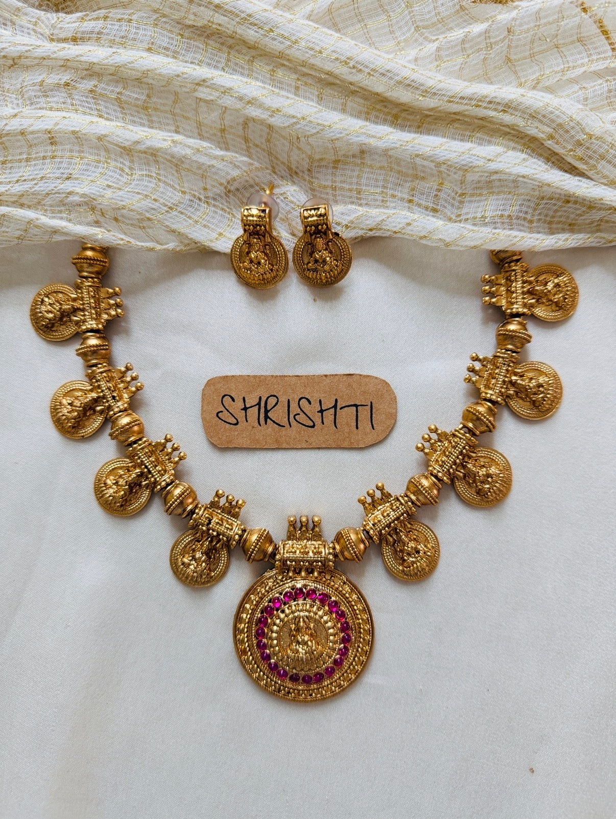Coin necklace round ruby