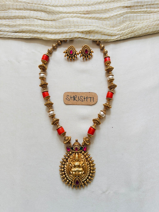 coral lakshmi beads