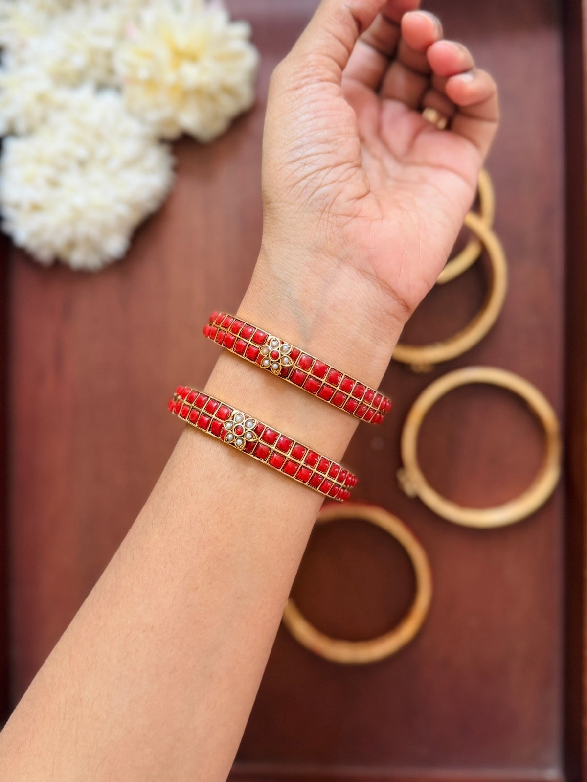 Statement coral bangles
